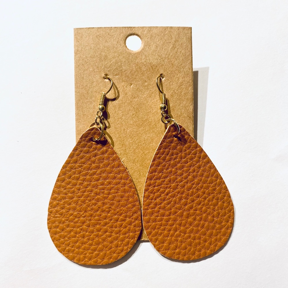 Cognac Brown leather Drop earrings